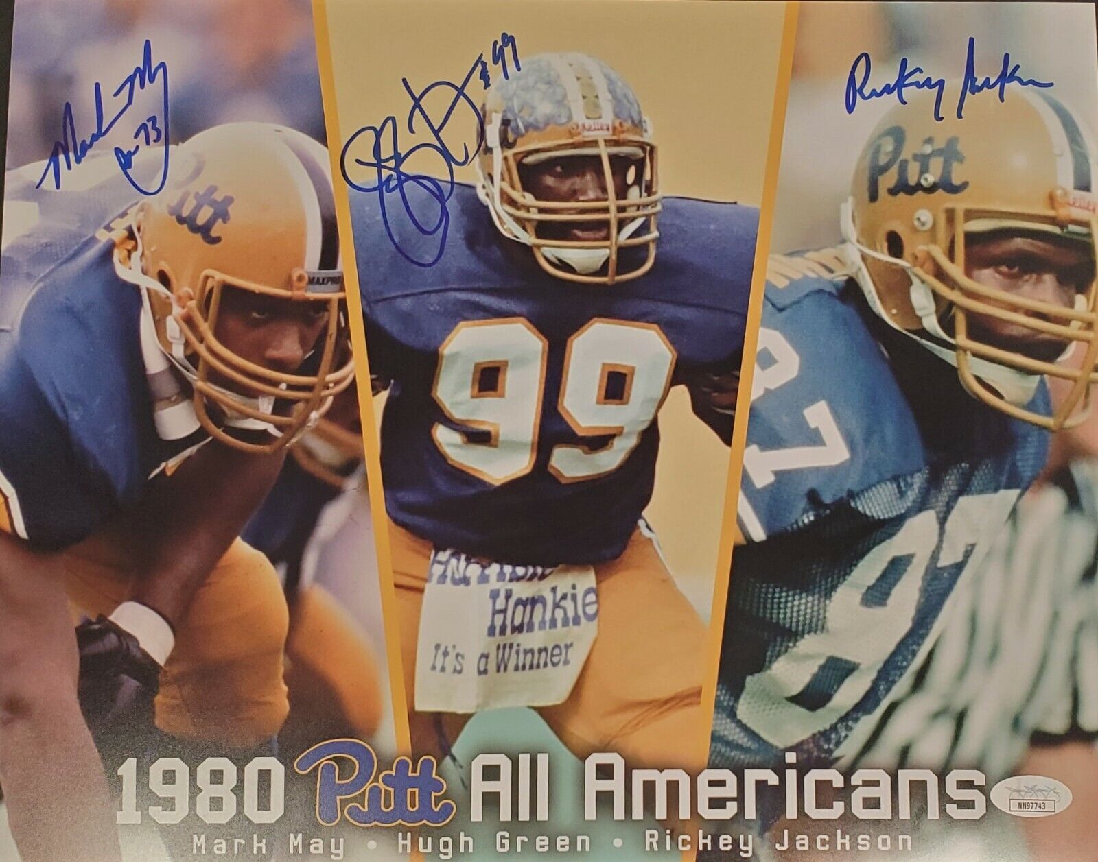 Autographed Mark May, Hugh Green & Rickey Jackson 11x14 University of Pitt JSA