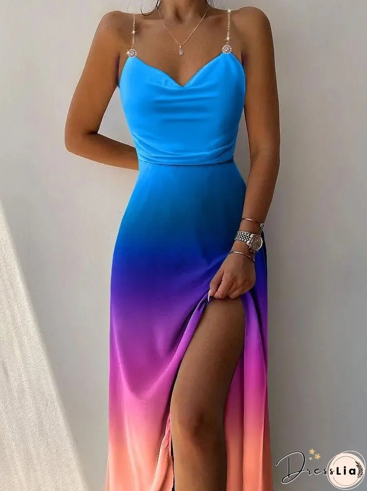 Women's Dresses Tie-Dye Sling Sleeveless Slit Dress