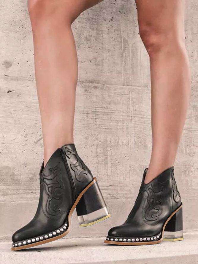 Ethnic Retro Pearl Zipper Ankle Boots CS602- Fabulory