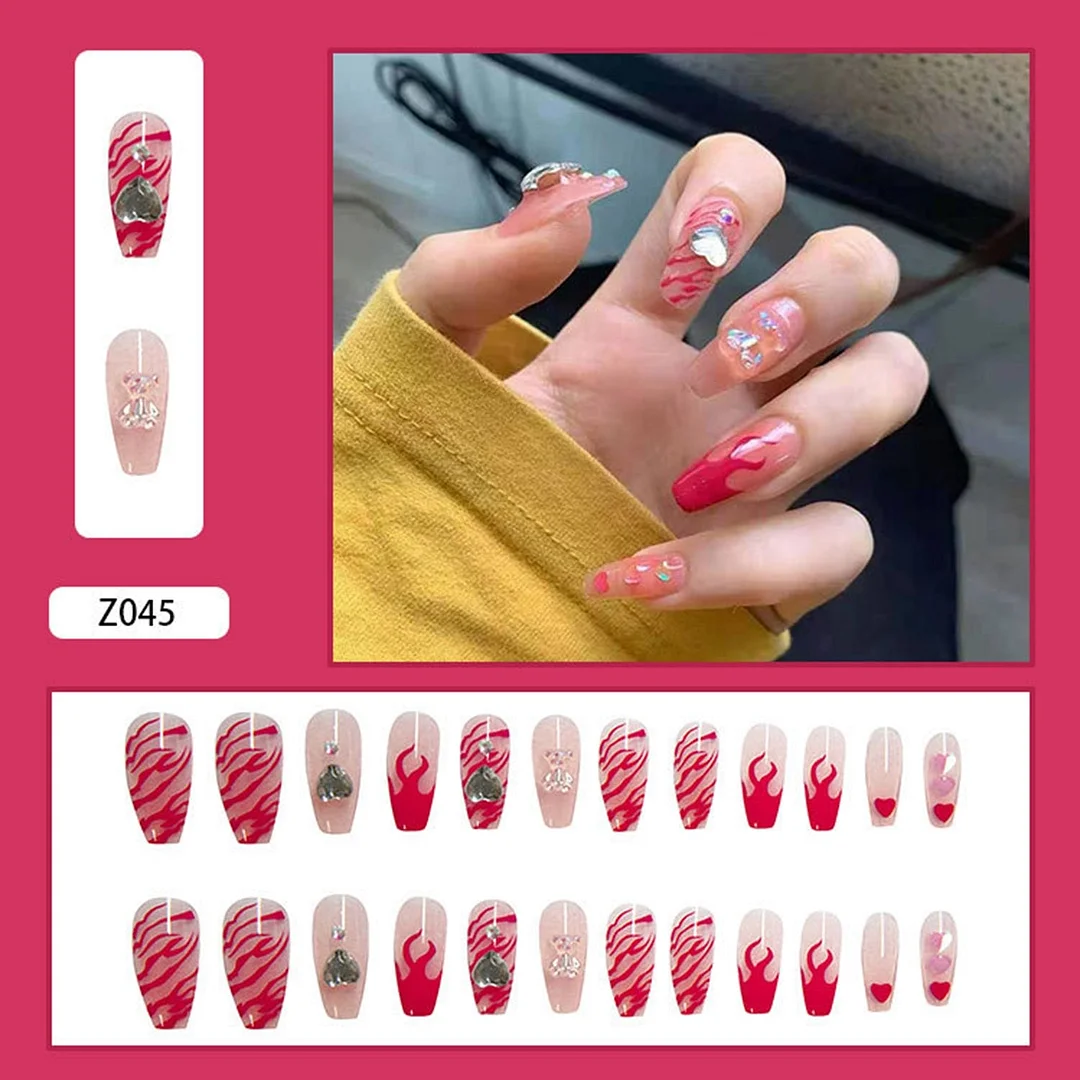 24Pcs Detachable Butterfly Rhinestone French Ballerina False Nails Artificial Coffin Full Cover Fake Nails With Glue Manicure-Nail Inspo