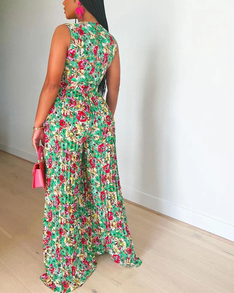 Fashionable Casual Sleeveless Printed Jumpsuit