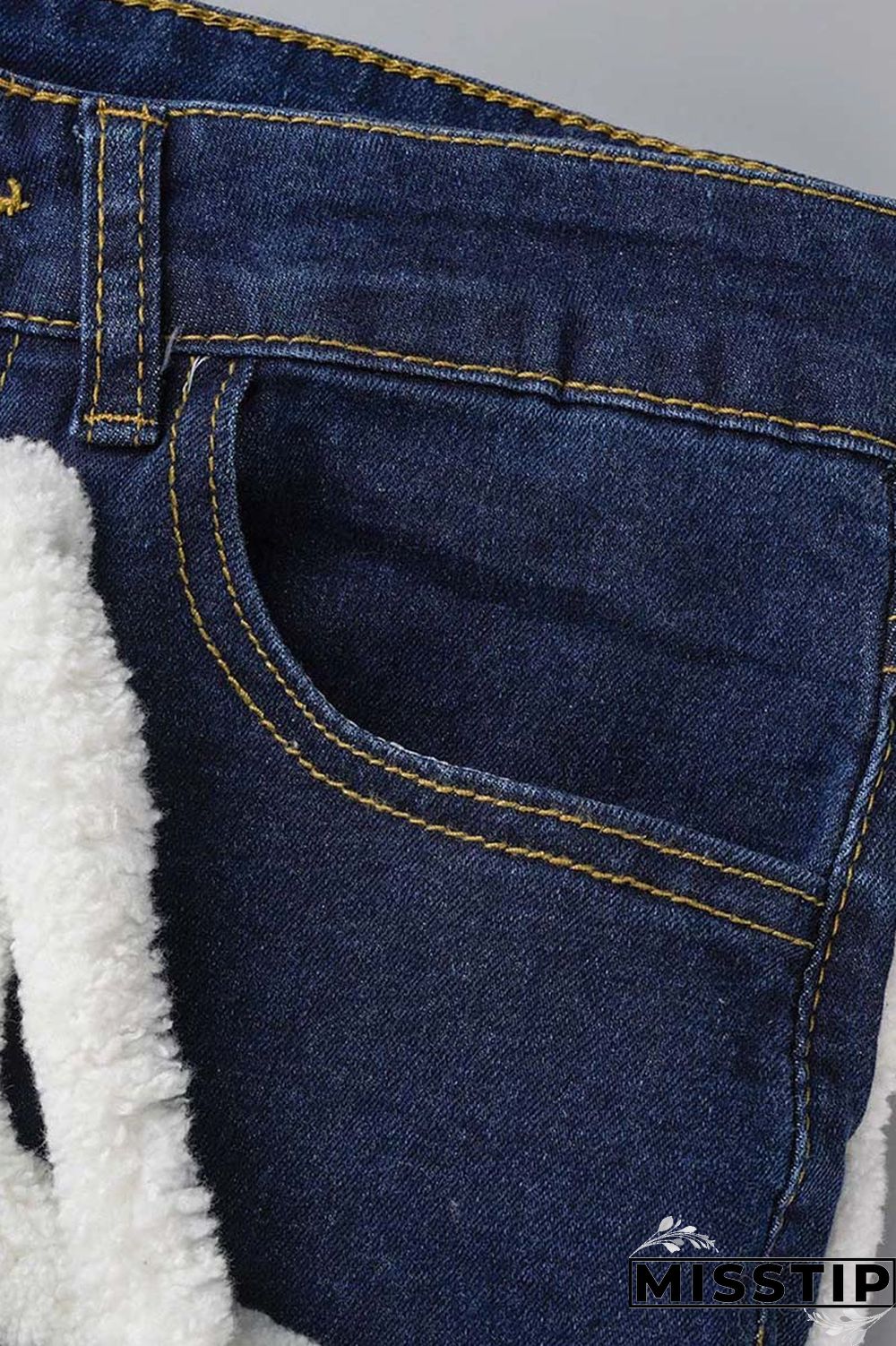 Light Blue Casual Solid Patchwork Mid Waist Regular Denim Jeans