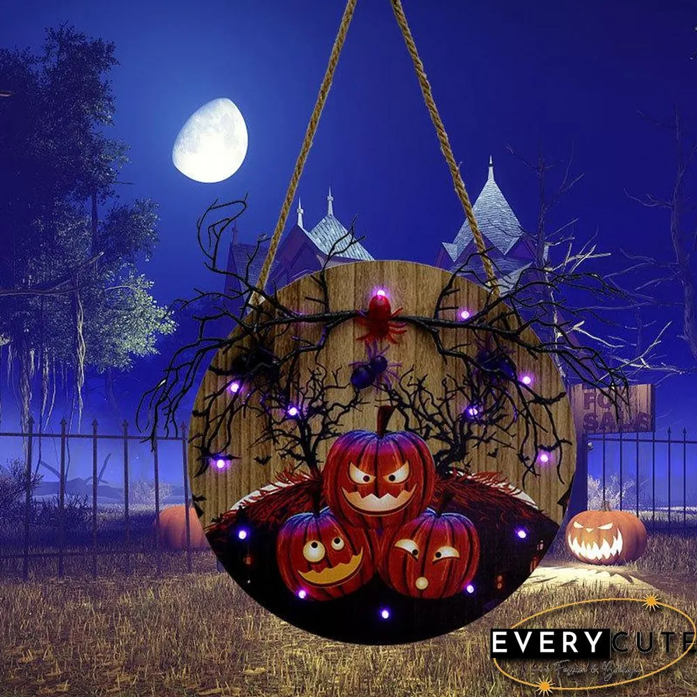 Halloween Theme Wooden Sign With Lights For Home Decoration