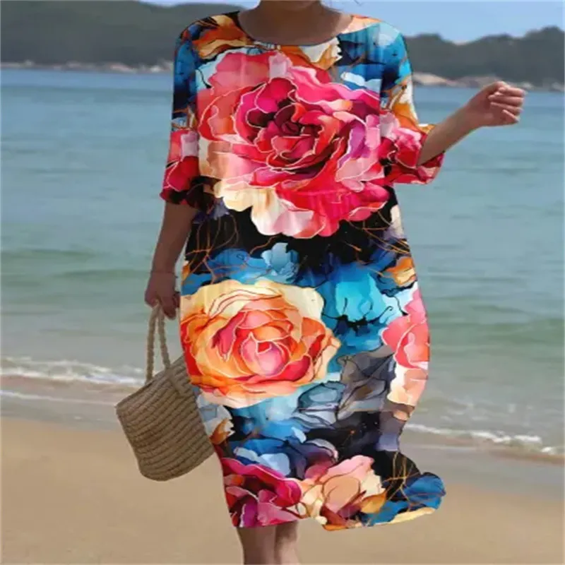 Churchf Churchf New Women's Floral Art Print Leisure Vacation Dress