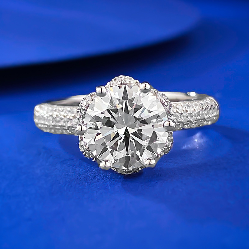MIKAMU Jewelry 2024 New Arrival: 925 Silver 8.0mm Zirconia Diamond Flower Ring for Women - Fashionable and Exquisite Wedding Ring