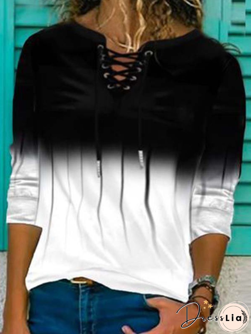 Long Sleeve Color Block Casual T-shirt