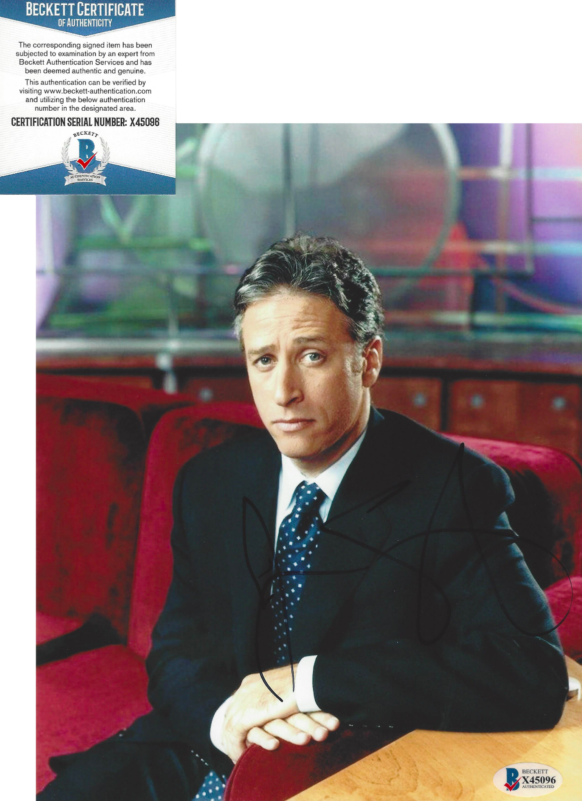 JON STEWART - THE DAILY SHOW COMEDIAN SIGNED 8x10 Photo Poster painting PROOF BECKETT COA BAS