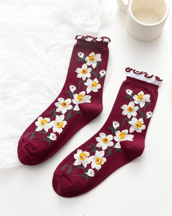 Autumn And Winter In Tube Florets Roll - Up Female Socks - Chicaggo