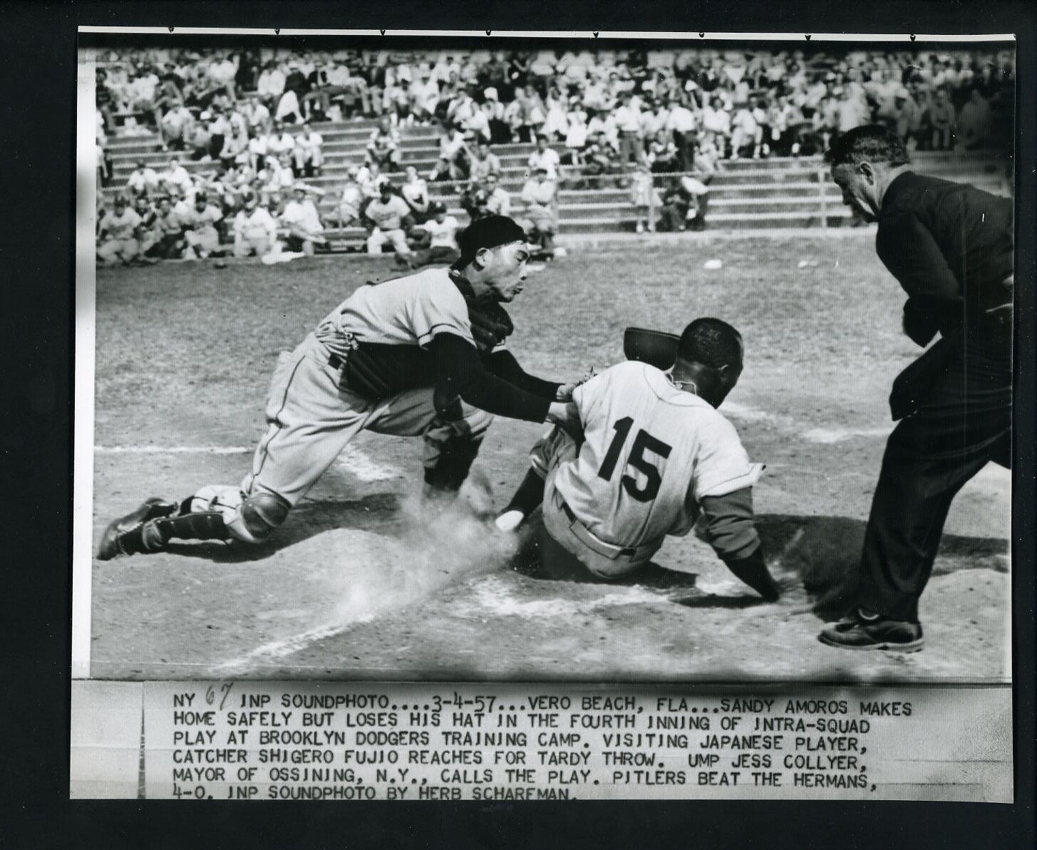 Sandy Amoros Shigero Fujio Jess Collyer 1957 Press Photo Poster painting Brooklyn Dodgers