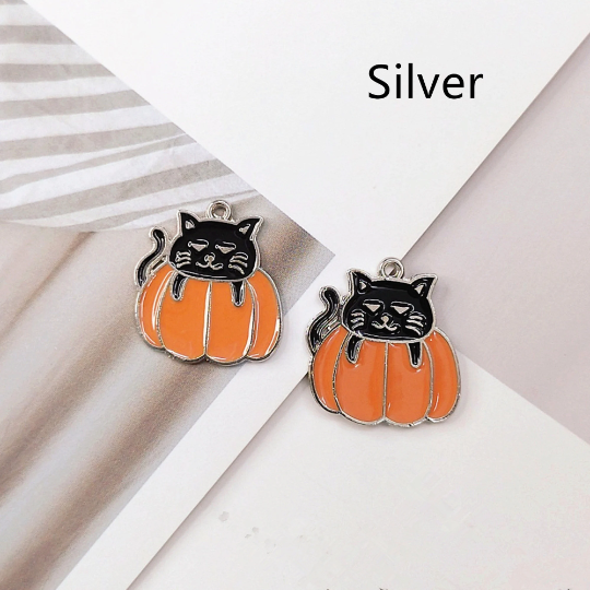 Bulk 10 30 Halloween Pumpkin Charm Pendant,Cartoon Animal Black Cat Enamel Charms For Handmade Earring Necklace Bracelet Diy Jewelry