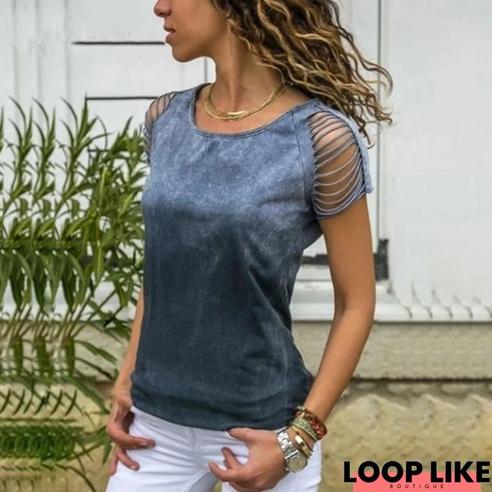 Sexy Hollow Out Short Sleeve Beach Top Women O-Neck Slim Fit