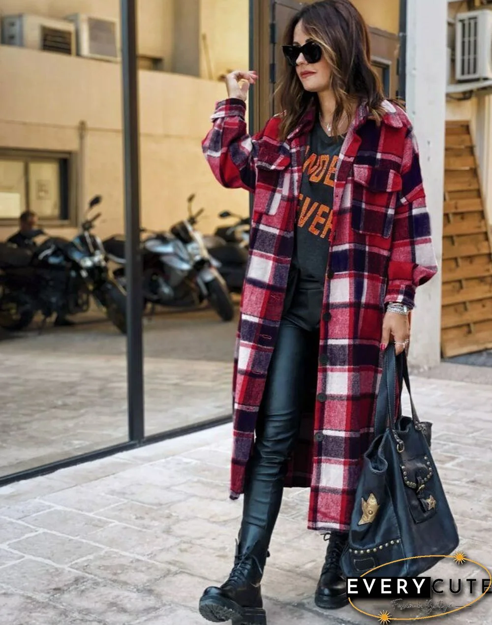 Women's Fashion Long Plaid Coat Autumn Shirt Coat Woolen Coat Streetwear Women Clothing Loose Coat Female Casual Jacket