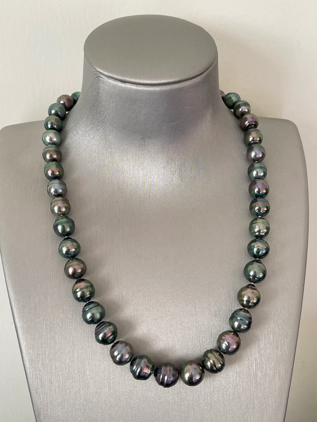 S108 彩虹伴彩大溪地巴洛克螺纹珍珠项链，925银，8.5-10.5mm，长42cm左右，47.7g(自然光照片原图直出）