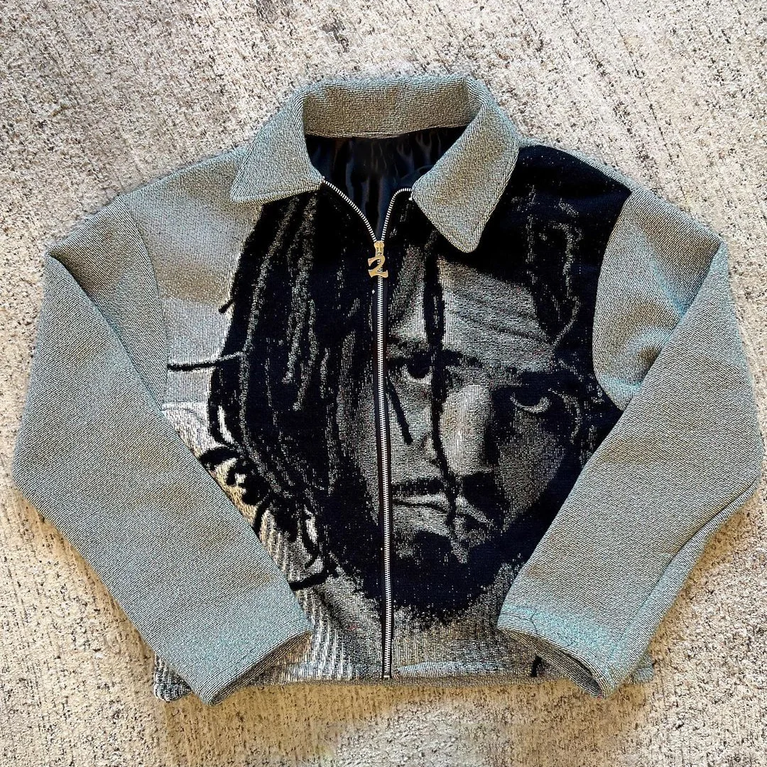 Hip-hop pattern trendy tapestry zipper jacket