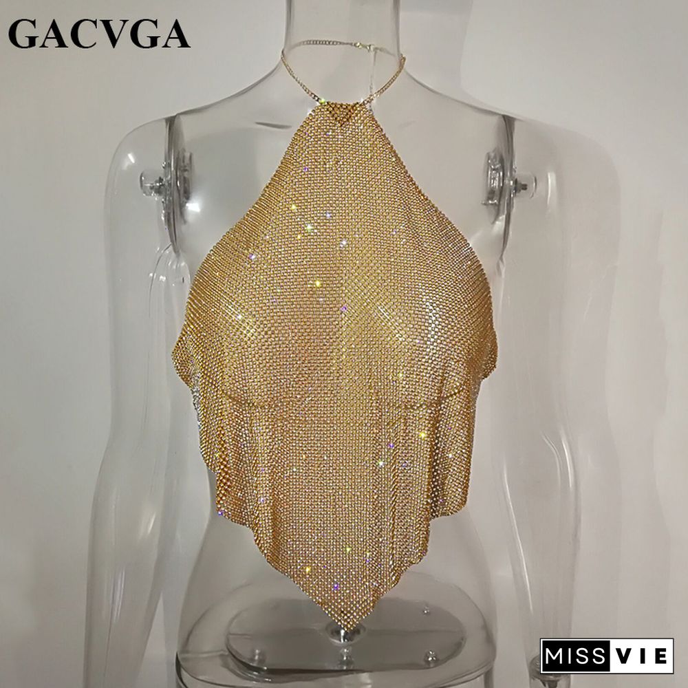 Sexy Crystal Diamond Crop Top Exotic Tank Top Backless Summer Beach Halter Camis Bralette Women Party Crop Tops