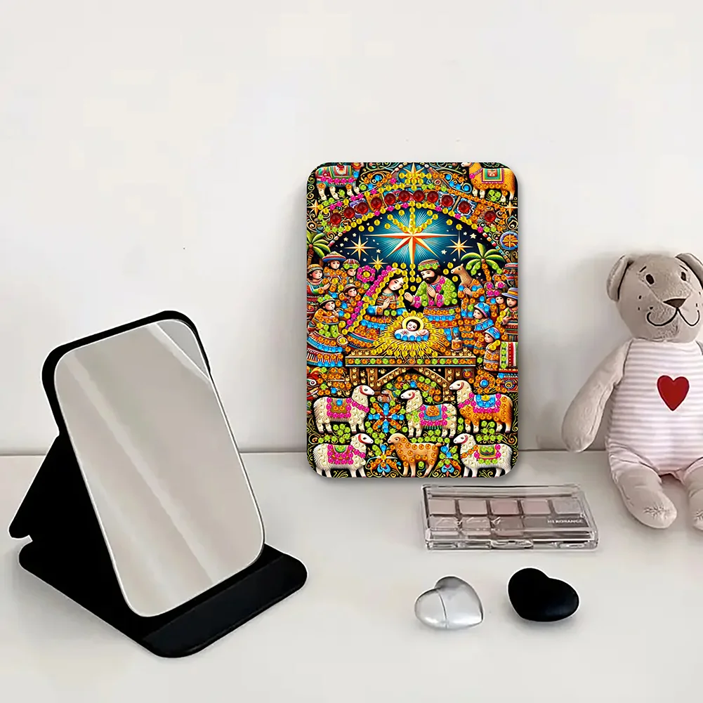 DIY Diamond Art Shiny Crystal Mirror Lightweight Standing Makeup Mirror (Prayer)