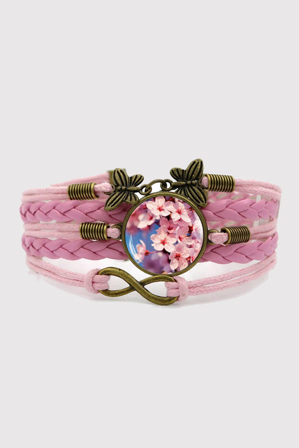 Cherry Blossom Leather and Glass Combination Bracelet