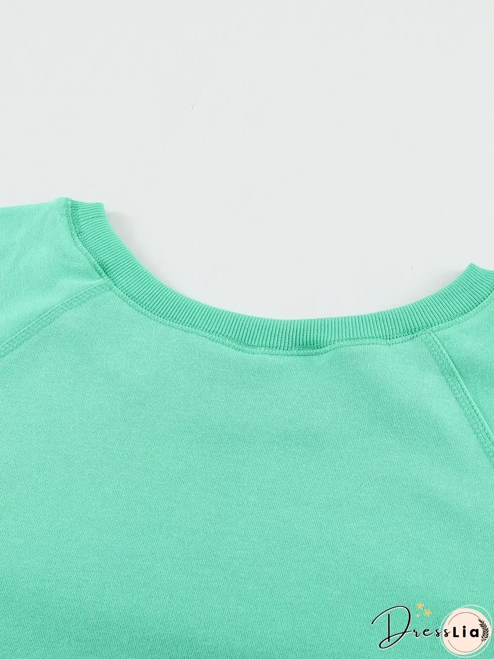 Green Crew Neck Long Sleeve Sweatshirt with Distressed Detail