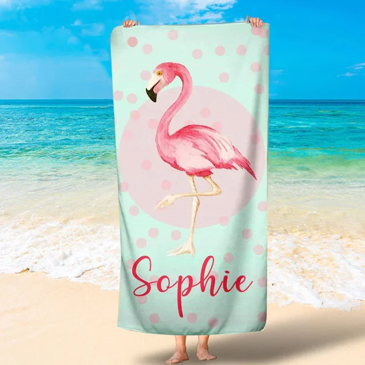 Personalized Beach Towel Customized 1 Name Flamingo Towel Blanket Summer Gift for Family/Friends