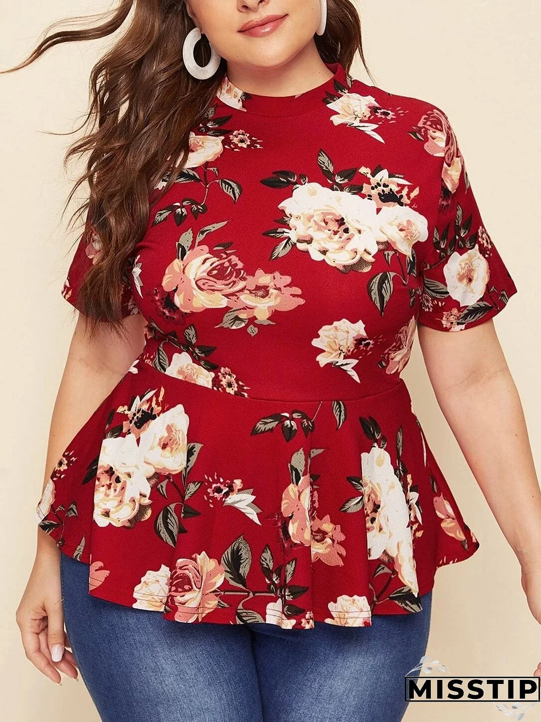 Printed Crew Neck Short Sleeve Top Knit T-Shirt