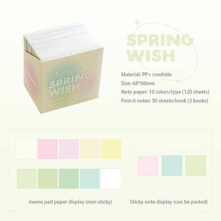 JOURNALSAY 270 Pcs Cute Gradient Colors Memo Pad&Sticky Note Set Fashion Message Note