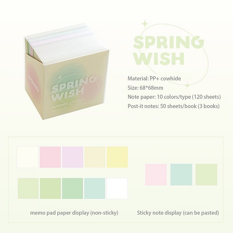 JOURNALSAY 270 Pcs Cute Gradient Colors Memo Pad&Sticky Note Set Fashion Message Note