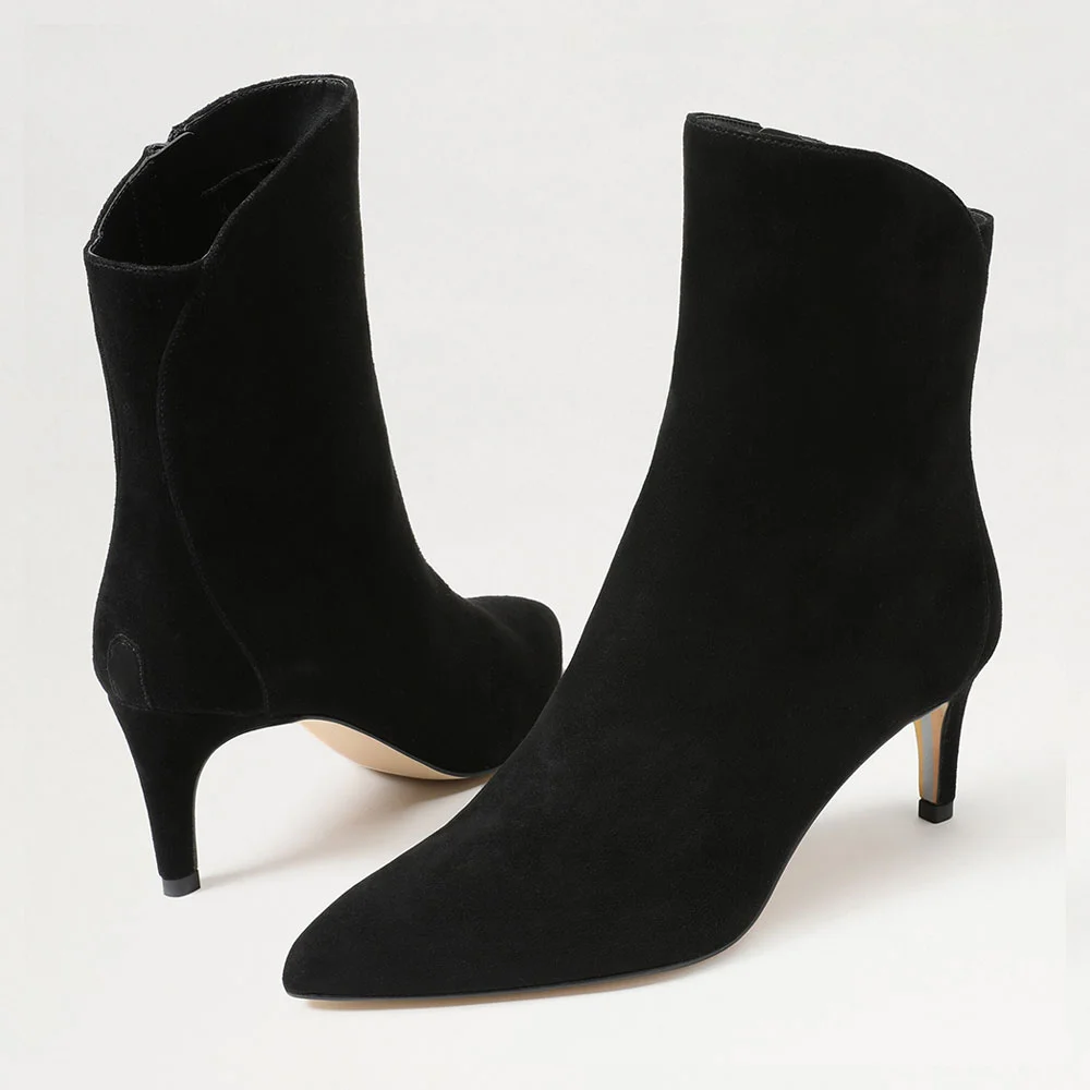 Stylish Black Pointed Toe Stiletto Heel Side Zipper Short Booties
