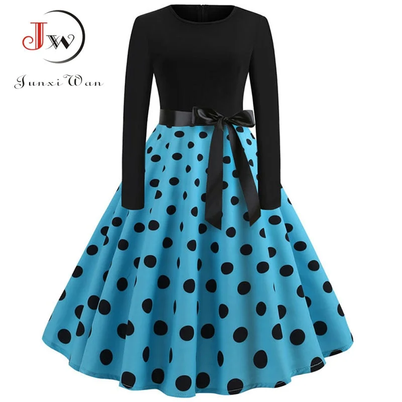 Floral Print Vintage  Women New Spring Elegant Party Long Sleeve Casual Black Patchwork Midi Dress