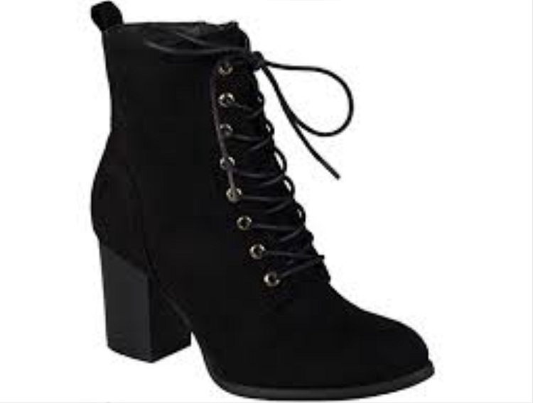 Custom Made Black Block Heel Lace-up Suede Ankle Boots Vdcoo