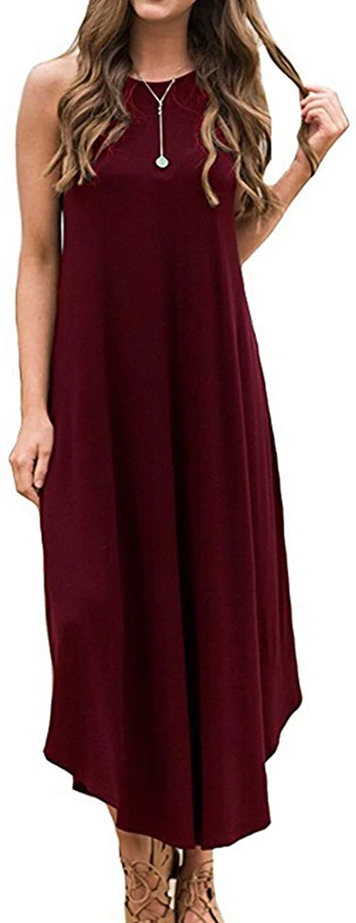 Women's Summer Casual Stripe Sleeveless Loose Beach Maxi Dress