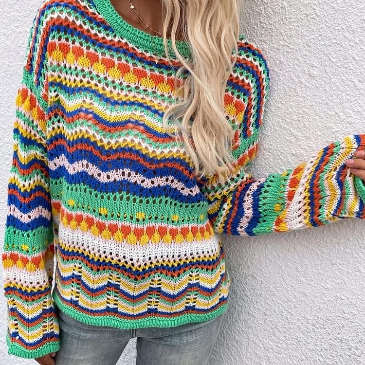 Round Neck Colorful Fashion Loose Sweater