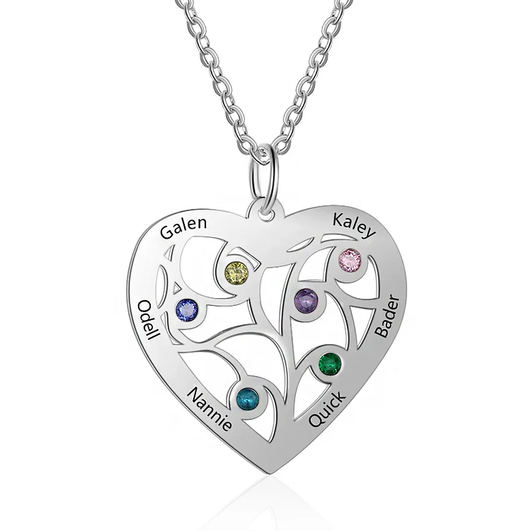 Collier Pendentif Arbre de vie Arbre généalogique 6 prenoms Avec Pierre De Naissance Jessemade FR