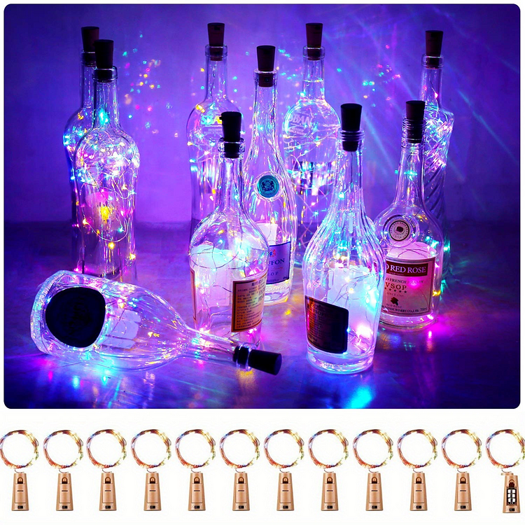 Wine Bottle Lights with Cork, 12 Pack 20 LED Waterproof Battery Operated Cork Lights, Silver Wire Mini Fairy Lights for Liquor Bottles DIY Party Bar Christmas Holiday Wedding