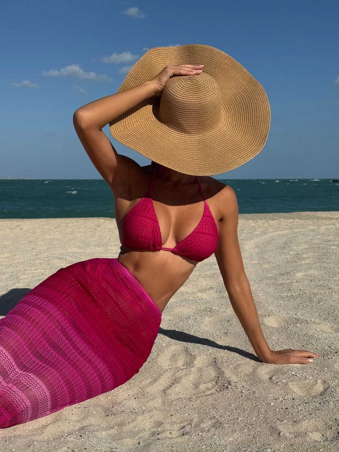 Uveng 2025 New Gradient Mesh Three-Piece Beach Dress Sexy Bikini