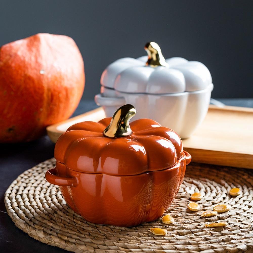 Pumpkin Shape Baking Bowl With Glazed Lid