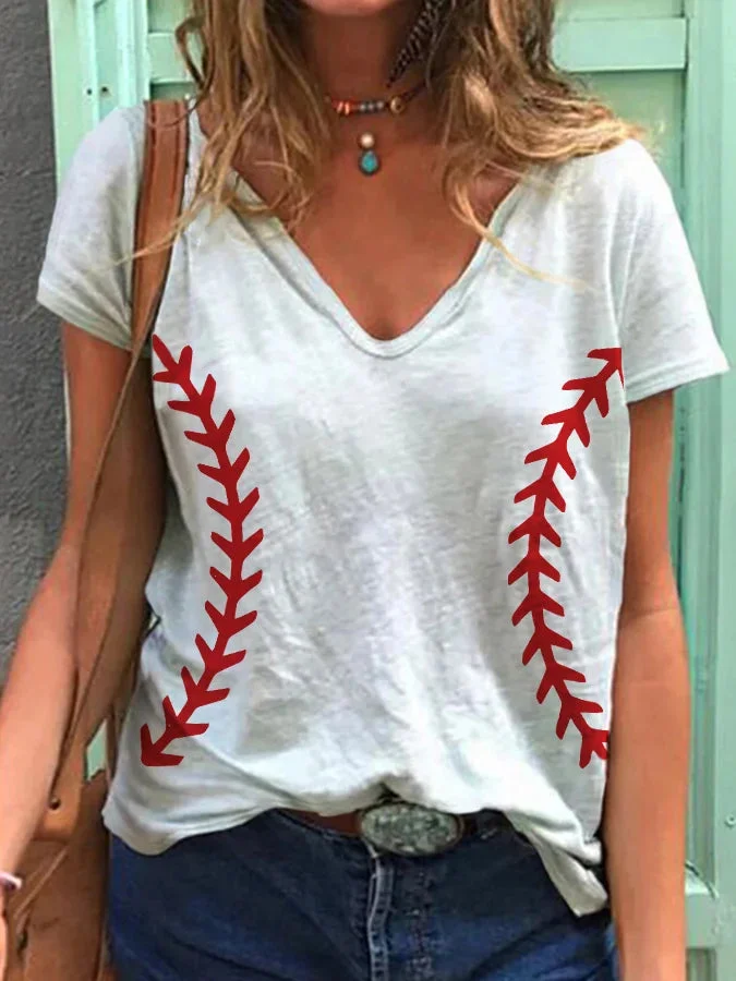 Women's Baseball Lover Casual V-Neck Tee socialshop