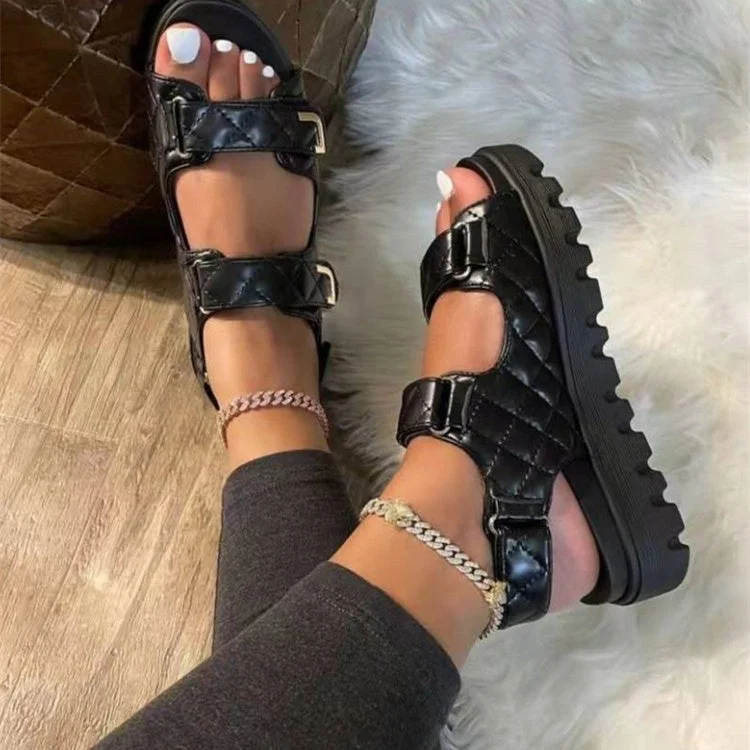 Women's Casual Solid Color Round Toe Mid Heel Low Top Sandals