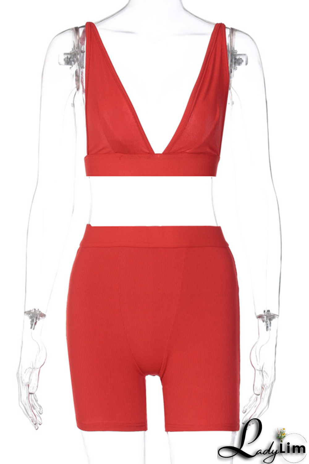 Grey Sexy Solid Split Joint V Neck Sleeveless Two Pieces