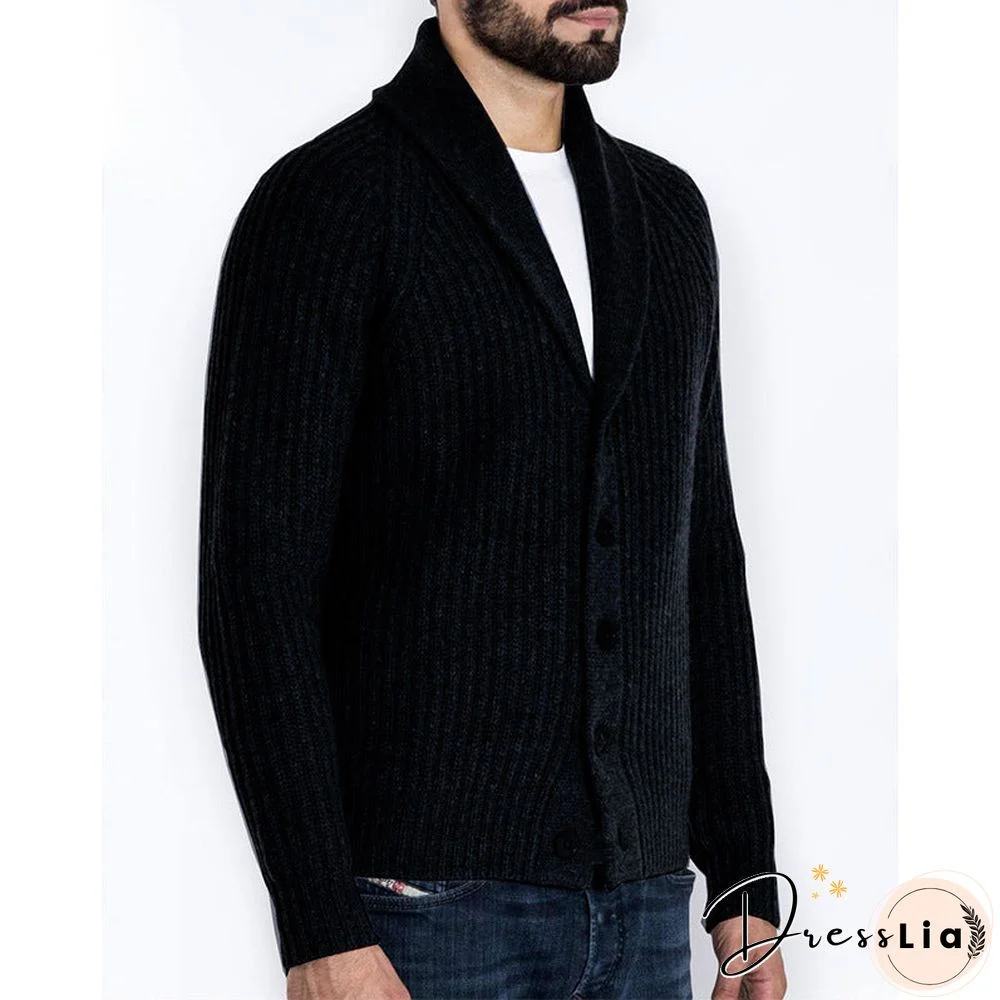 Suit Collar Solid Color Men's Knitted Sweater