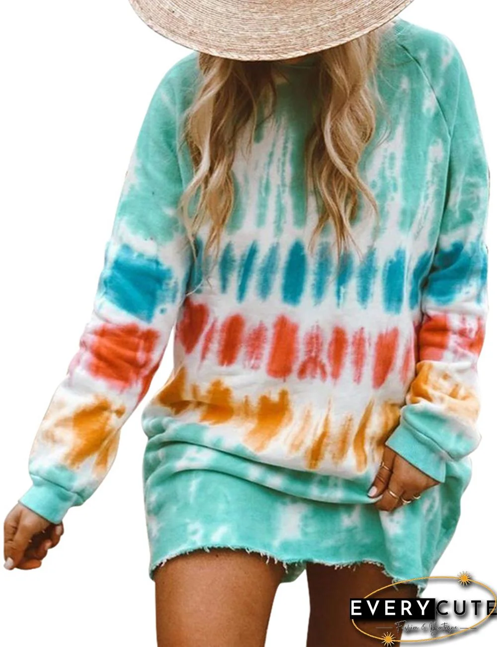 Turquoise Tie Dye Long Sleeve Dress