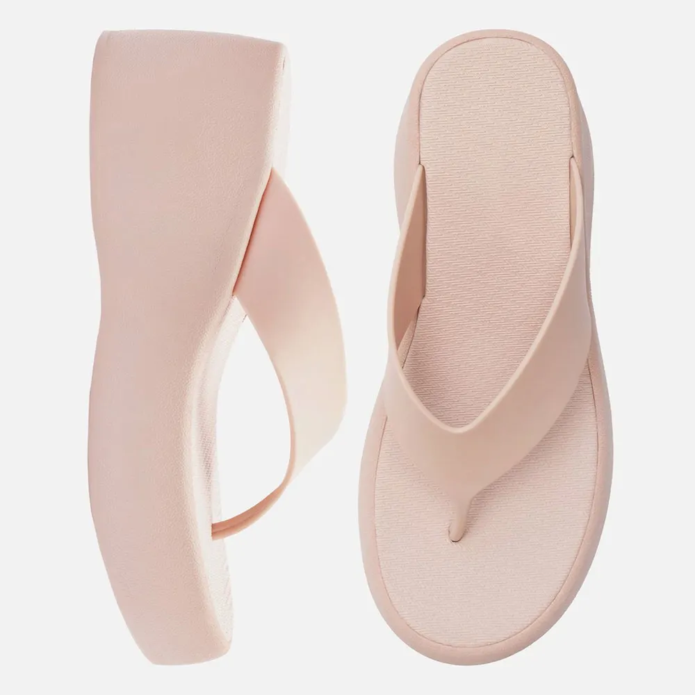 Women's Simple Light Pink Wedge Heel Slip-On Platform Flip Flops