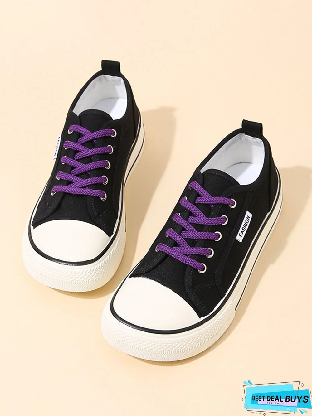 Casual Plain Color Split Joint Comfy Square Toe Lace-Up Canvas Shoes