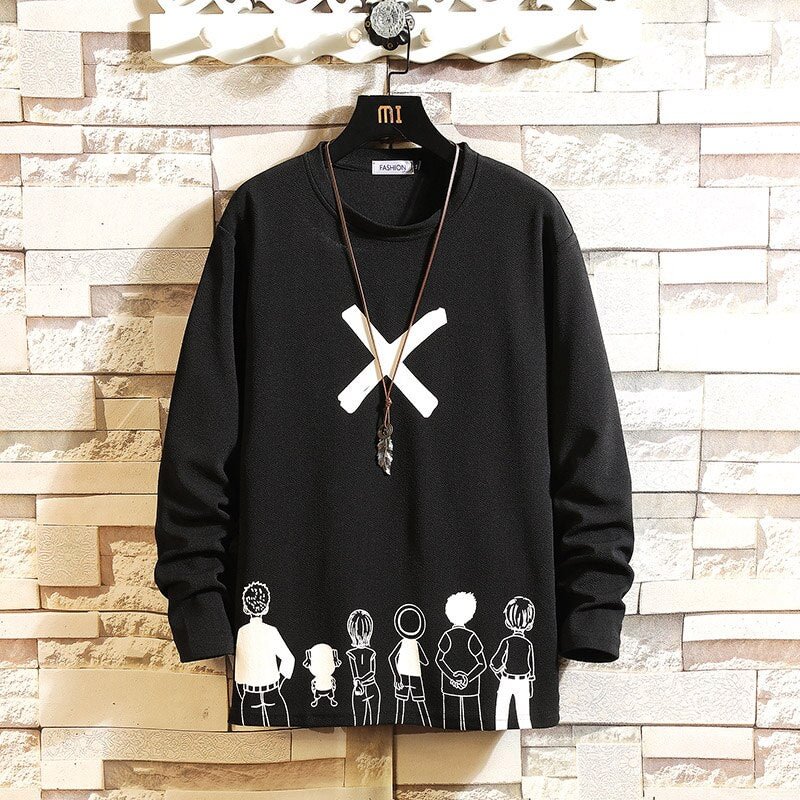 Autumn Spring Black White Tshirt Top Tees Classic Style Brand Fashion Clothes OverSize M-5XL O NECK Long Sleeve T Shirt Men'S