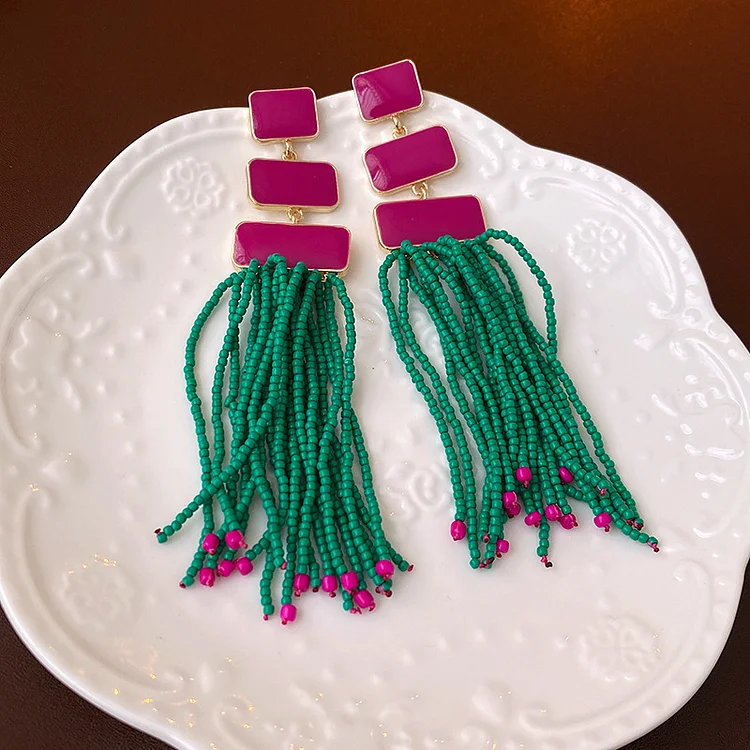 Green Tassel Earrings