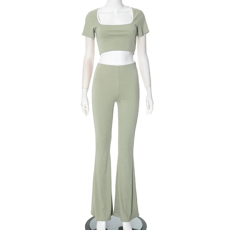 Uveng Uveng Women's Spring And Summer Generous Collar Short Umbilked Low-Waist Micro-Horns Thin Knitting Set