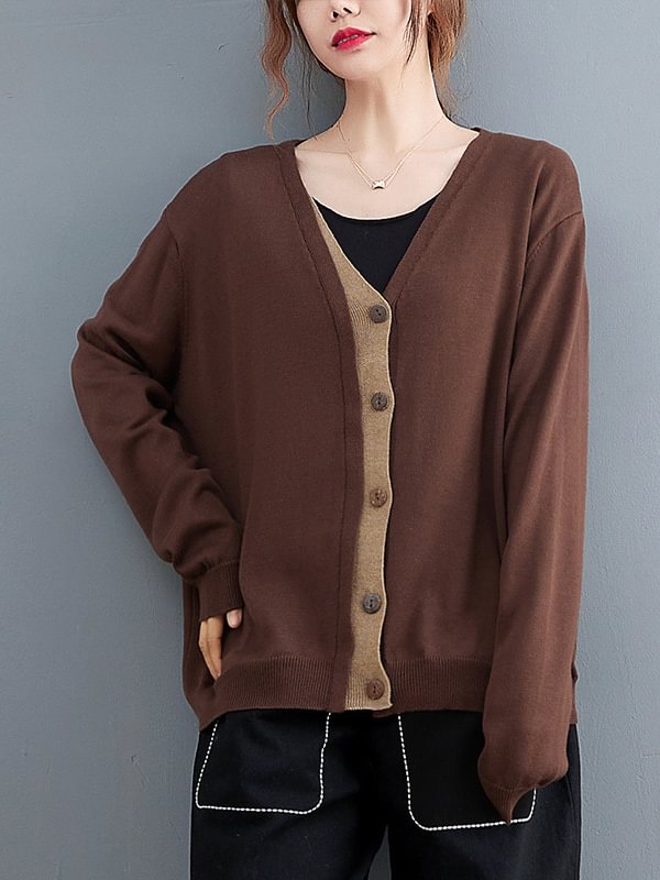 Urban 5 Colors Contrast Color Split-Joint Knitting Cardigan