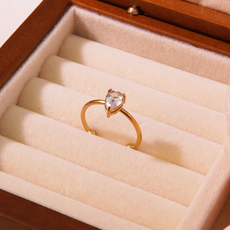 Tropical Minimalist Cool Style Triangle Geometric 304 Stainless Steel Artificial Rhinestones 18K Gold Plated Inlay Open Rings