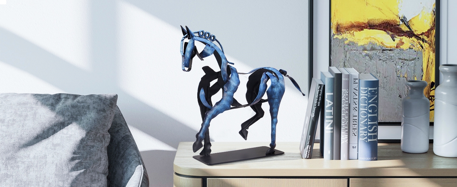 SunBlogs Art Metal Horse Sculpture Blue