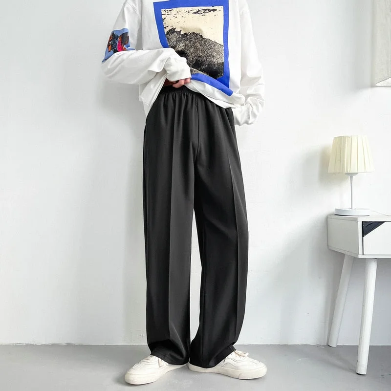 Inongge Gray/Blue/Black Suit Pants Men Fashion Society Mens Dress Pants Korean Loose Straight Wide Leg Pants Mens Formal Trousers M-3XL