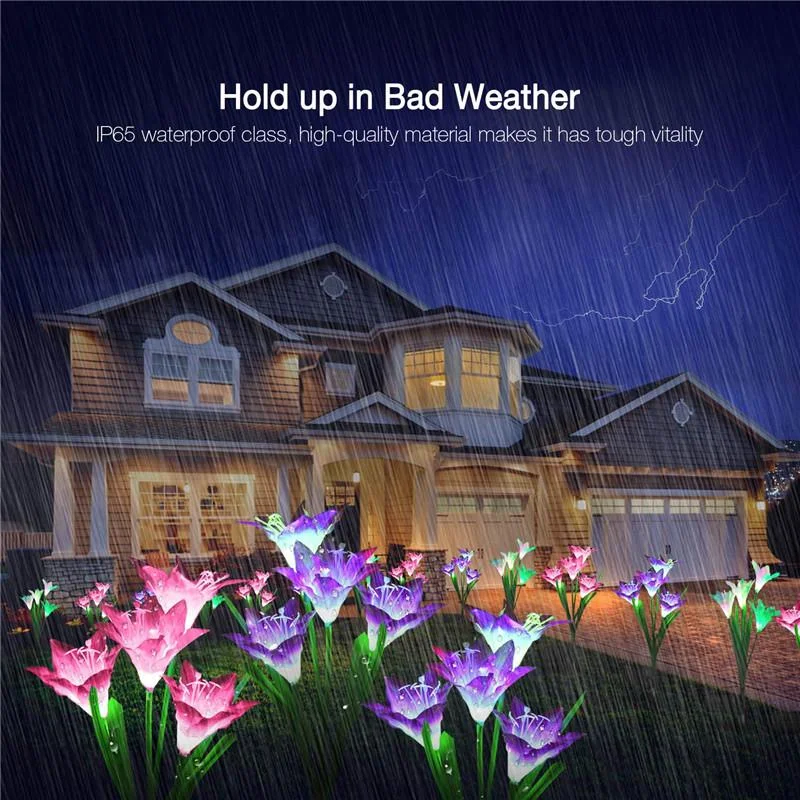 Solar Flower Lights, New Upgraded Multi-Color Solar Outdoor Lily Lights (2 Pack, Waterproof 7 Color)